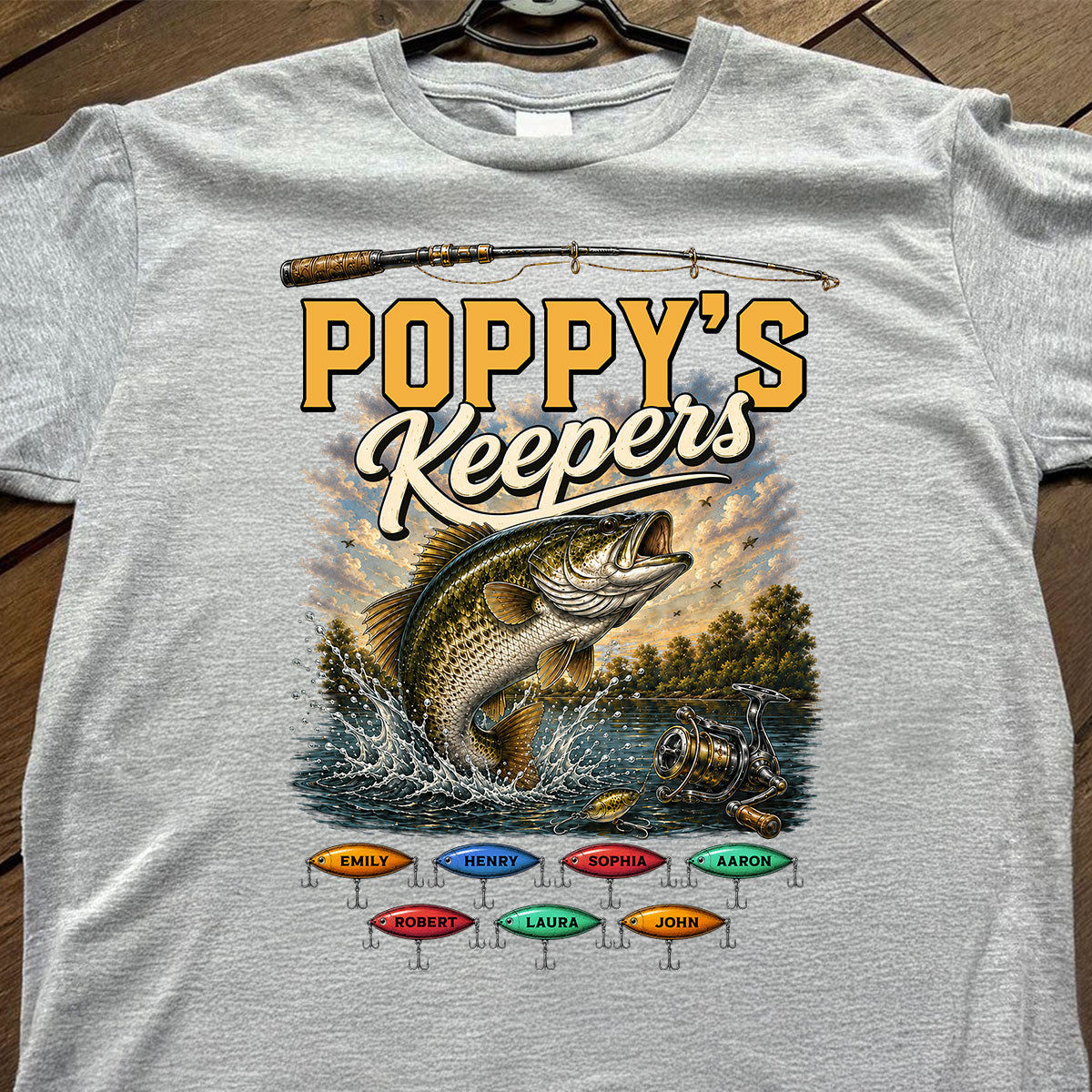 Poppy's Keepers Fishing With Grandkids Names - Personalised Shirt - Father's Day Gift For Dad, Grandpa