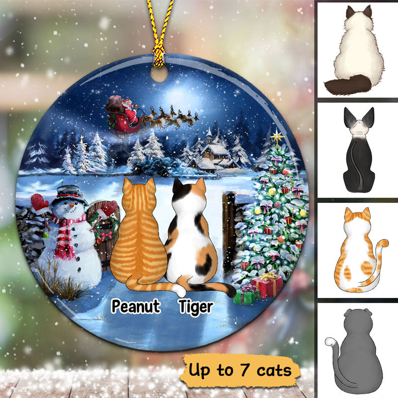 Sitting Cats Christmas Gate Personalized Circle Ornament