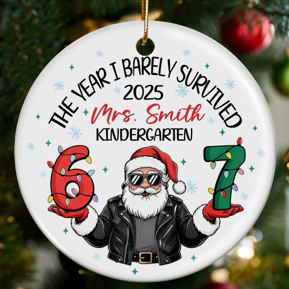 Funny Teacher Six Seven Meme Christmas - Personalized Ceramic Ornament - Viral Saying 6 7, Trending Social Media Humor