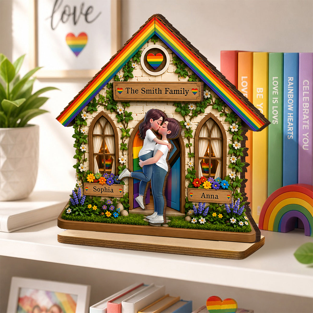 LGBT+ Family House Couple - Personalized 2-Layered Wooden Plaque - Gift For Couple, Happy Pride Month