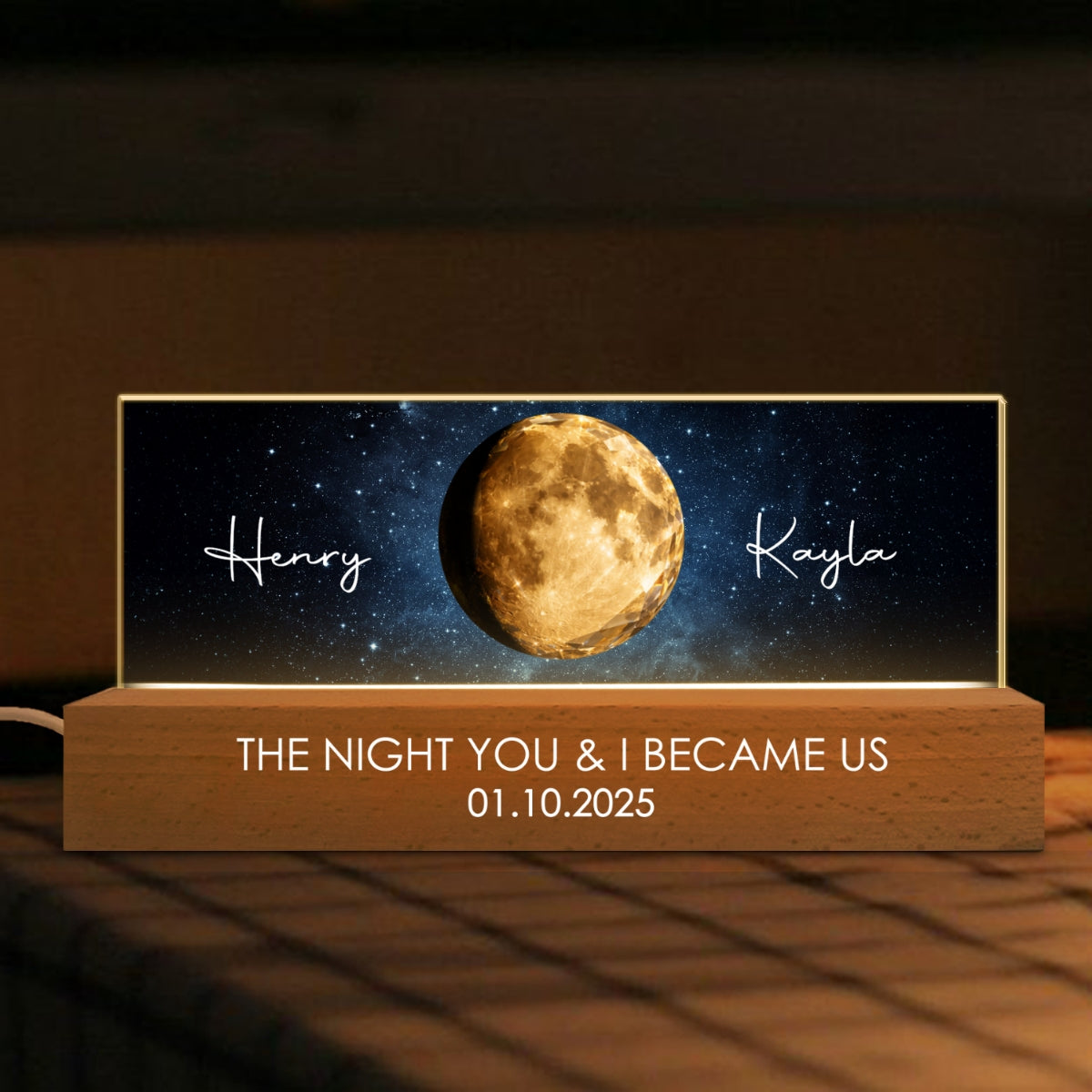 The Beginning of Our Forever Couple Moon Phase - Personalized Acrylic Block LED Night Light - Anniversary, Valentine's Day Gift for her, for him