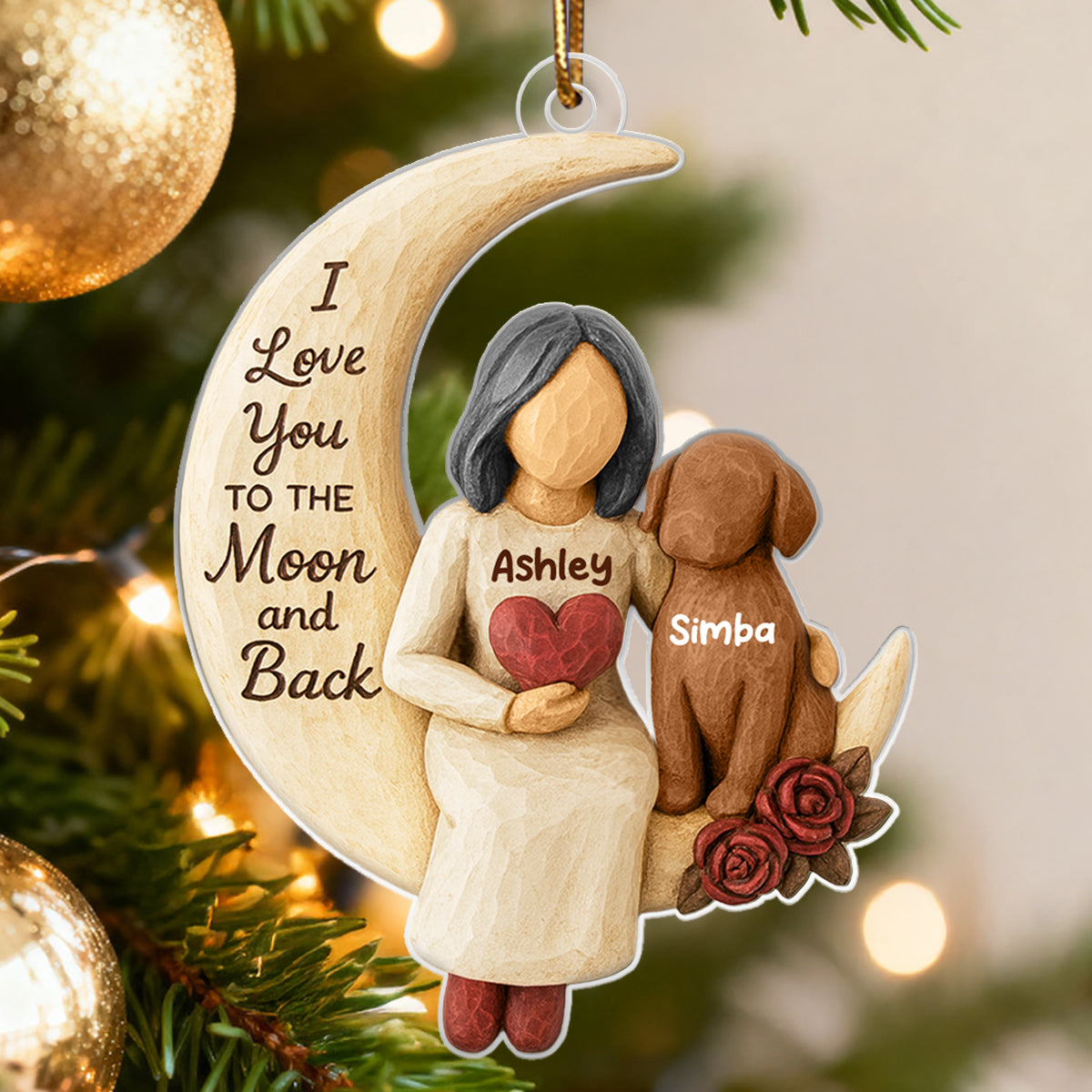 Woman and Dog Love to the Moon - Personalized Acrylic Ornament - Heartfelt Christmas Gift for Dog Mom, Pet Memorial Keepsake