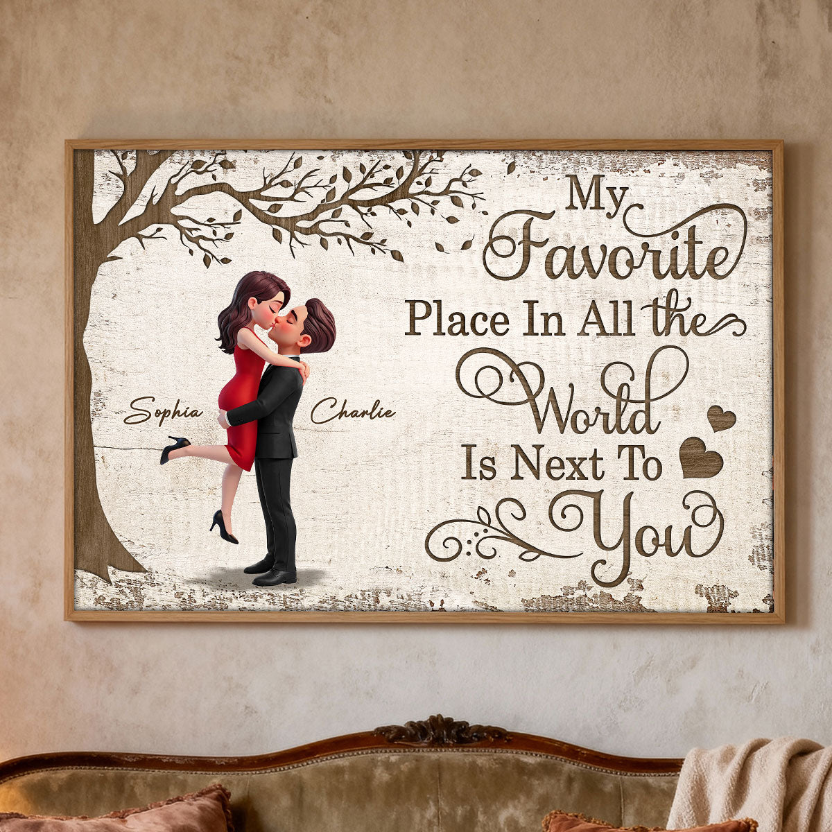 Eternal Love Couple Hugging Kissing Under Tree - Personalized Poster - Valentine's Day Gift For Couple