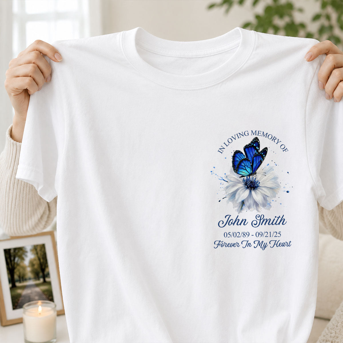 Memorial Butterfly Forever In My Heart - Personalized Shirt - Remembrance Gift