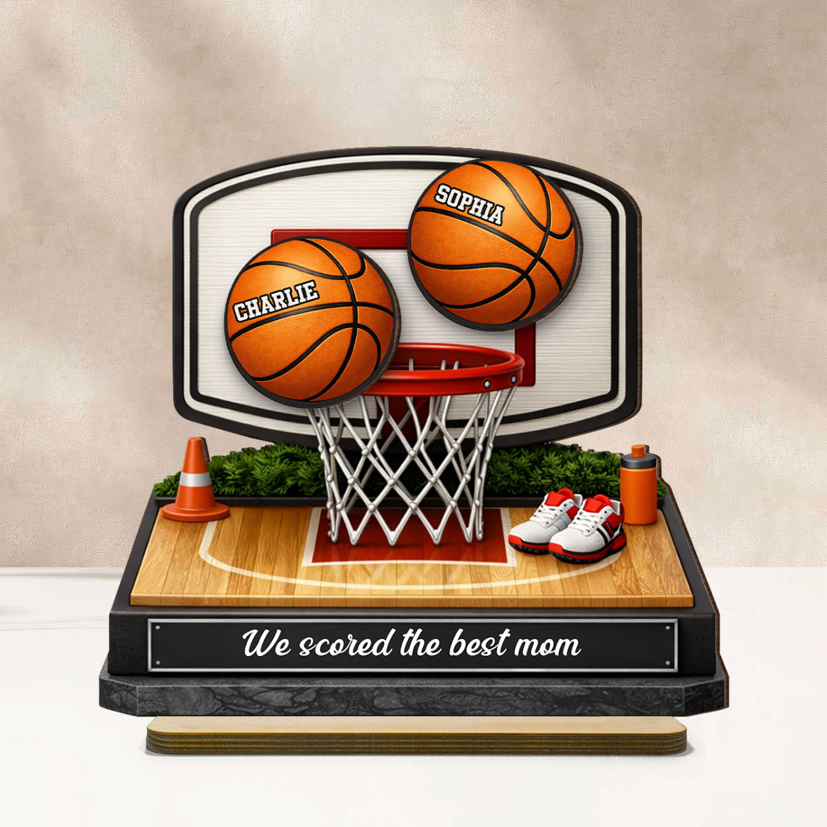 You Dunked Right into Our Hearts Basketball Mom - Personalized 2-Layered Wooden Plaque - Gift for Mom
