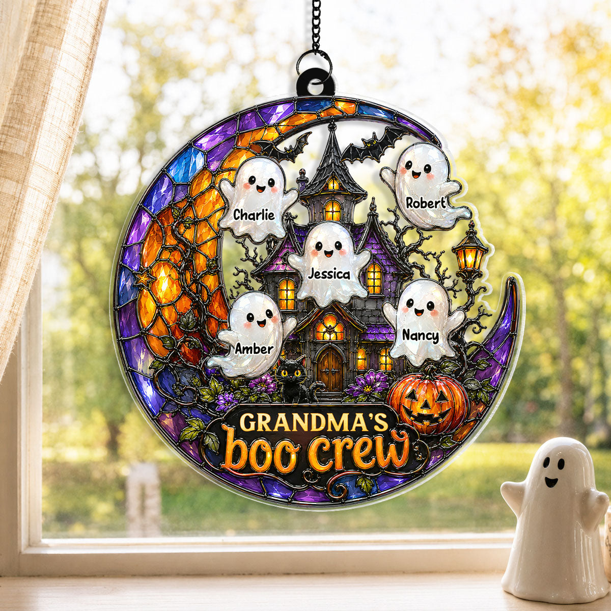 Grandma's Boo Crew - Personalized Acrylic Suncatcher - Cute Spooky Fall Halloween Decor for Grandma