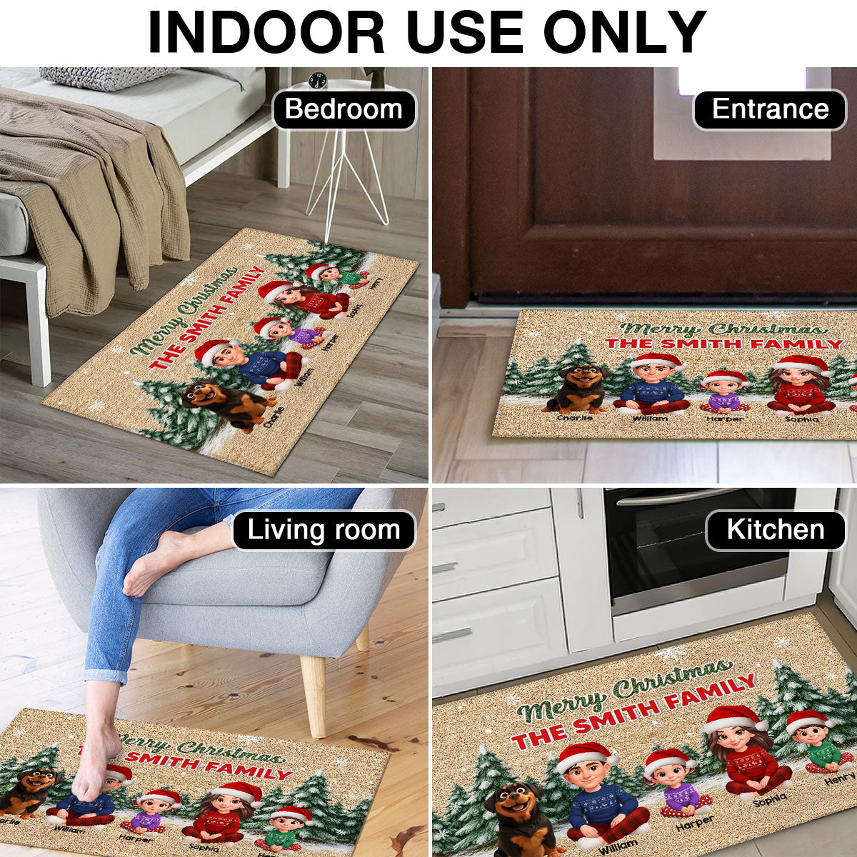 3D Effect Snowy Christmas Tree Beautiful Family Together Christmas - Personalized Doormat