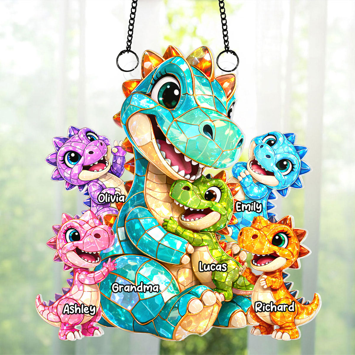Dinosaur Grandma Grandkids - Personalized Suncatcher - Heartfelt Mother's Day Gift for Grandma, Mom, Wife