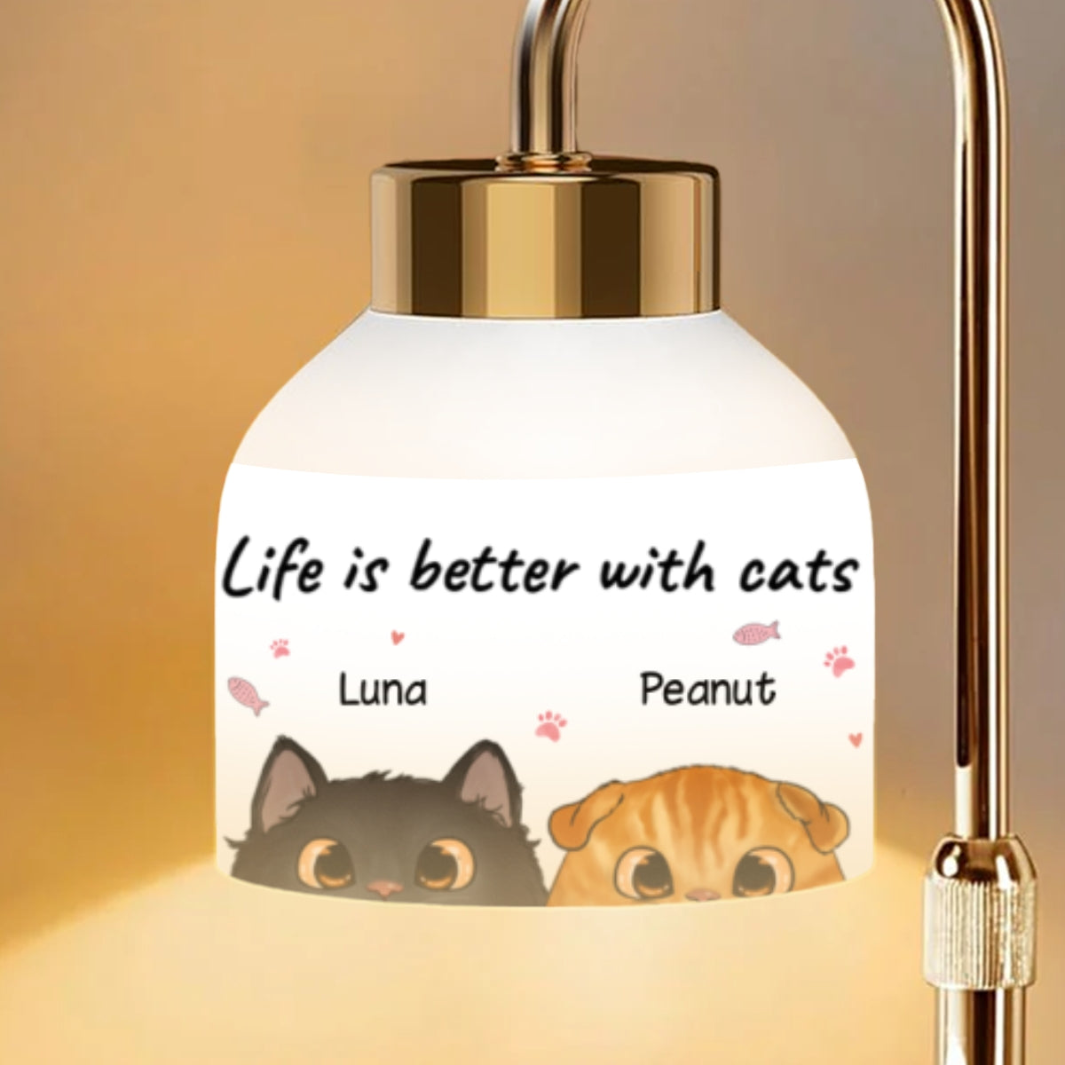 Life Is Better With Cats Peeking Cat Half Face - Personalized Candle Warmer Lamp - Home Decor Gift For Cat Lover