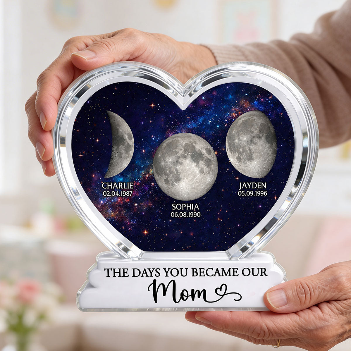 The Days You Became Our Mom Grandma Custom Birth Moon Phase 2D Flat - Personalized Acrylic Block Plaque - Mother's Day Gift For Mom, Grandma
