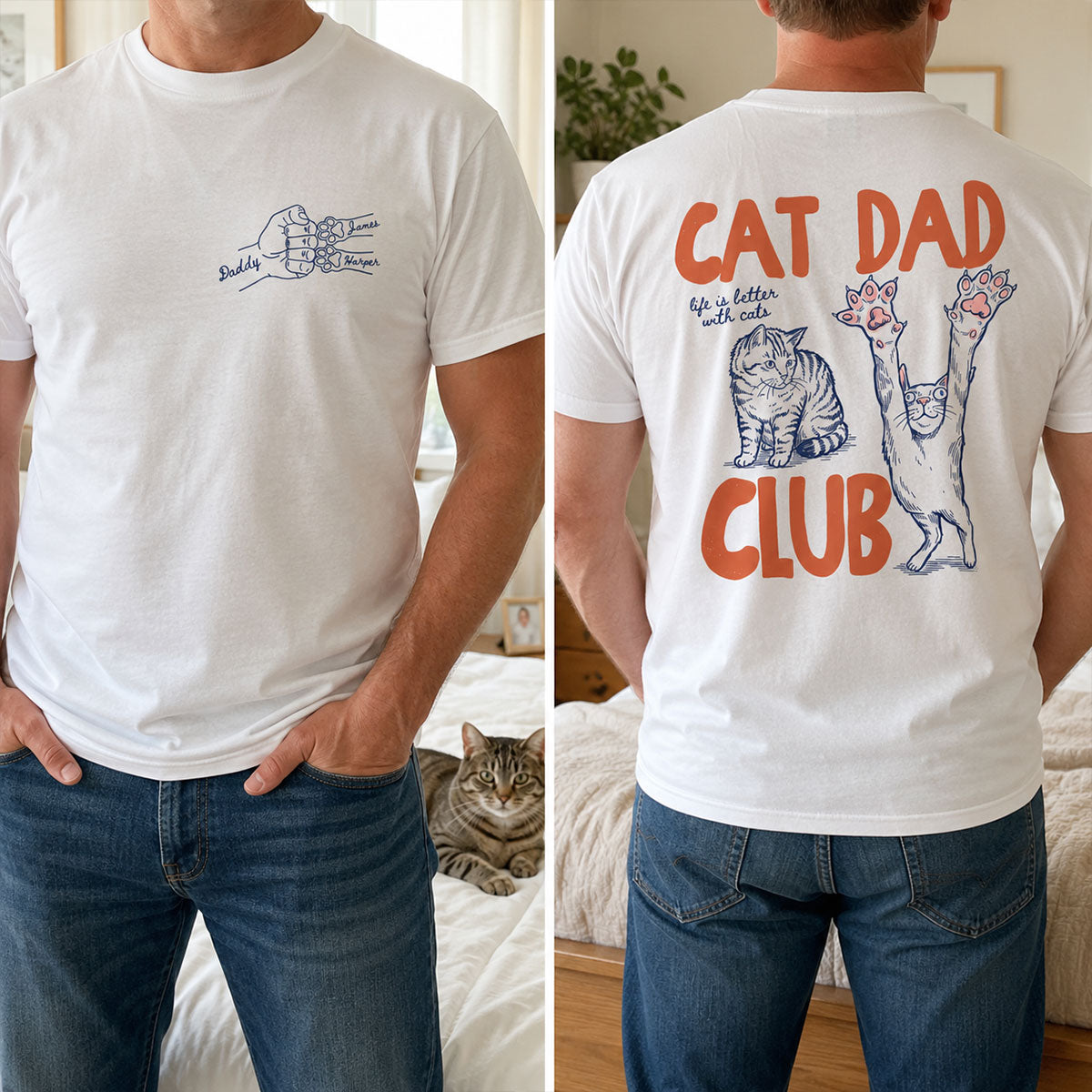 Cat Dad Club Trending Orange Blue Theme - Personalized Shirt - Father's Day Gift For Cat Dad