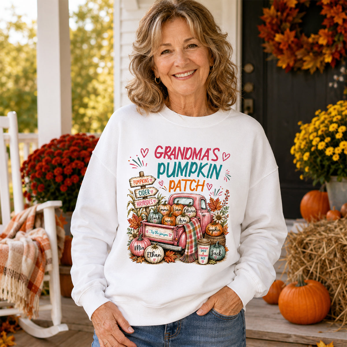 Grandma's Pumpkin Patch Preppy Coquette - Personalized Shirt - Trendy Fall Tee for Grandma
