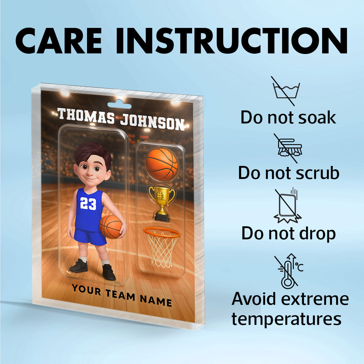 3D Effect Basketball Custom Figure Style - Personalized Acrylic Block Plaque - Christmas Gift For Basketball Players