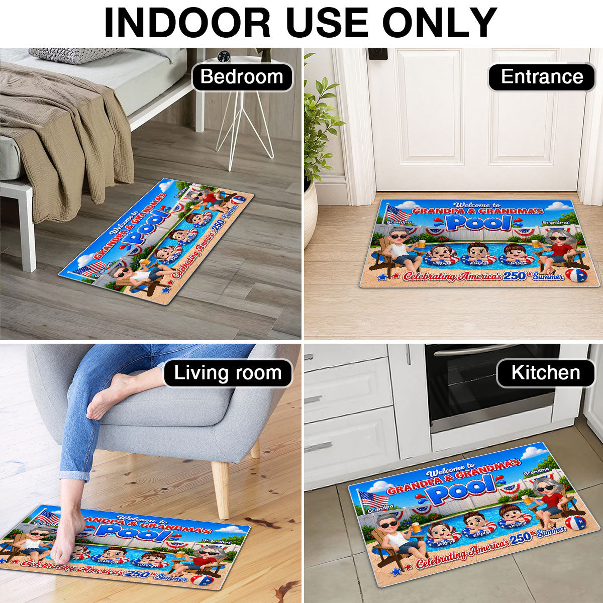 Welcome To Grandma Grandpa Pool America 250th Anniversary - Personalized Doormat - Gift For Grandparents, Summer Decoration