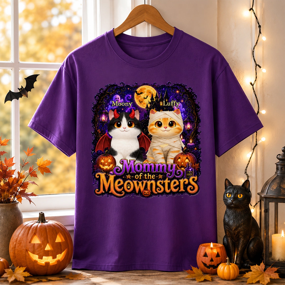 Mommy Spooky Halloween Cat Meownsters - Personalized Shirt - Halloween Gift, Gift For Cat Lovers