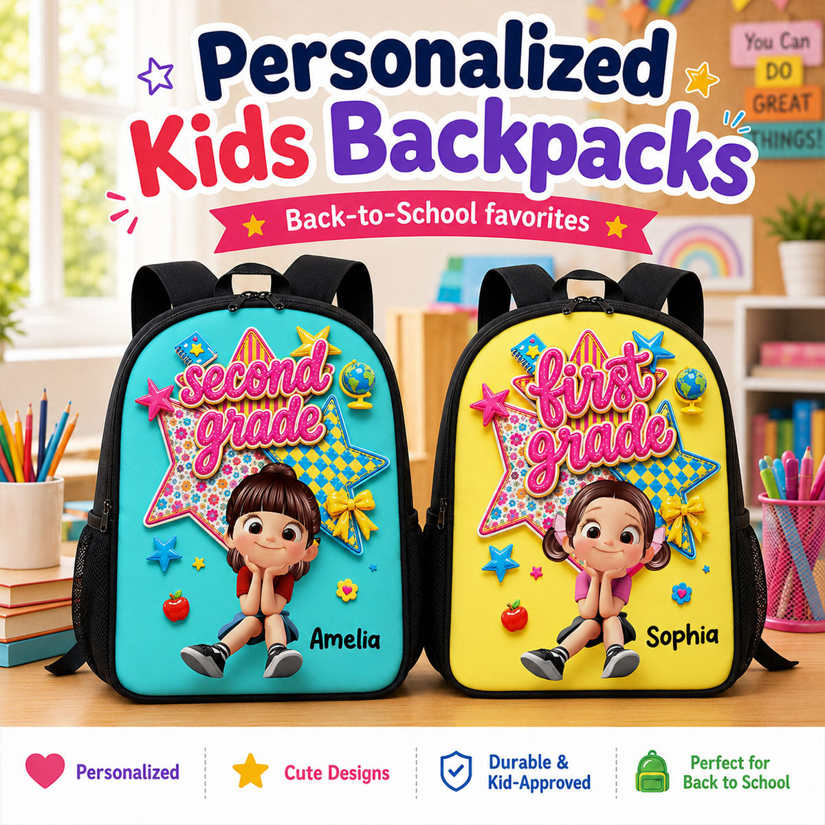 Cute Little Girl Custom Grade - Personalized Backpack - Back To School Gift For Kids, Daughters, Granddaughters, Kid Girl