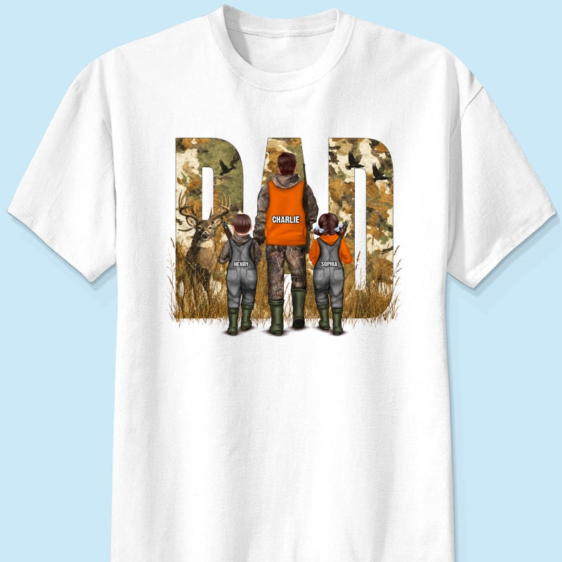 Hunting Dad & Children - Personalized Shirt - Outdoor Father's Day Gift for Dad, Husband