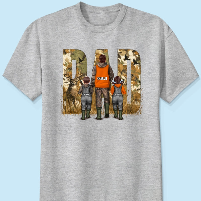 Hunting Dad & Children - Personalized Shirt - Outdoor Father's Day Gift for Dad, Husband