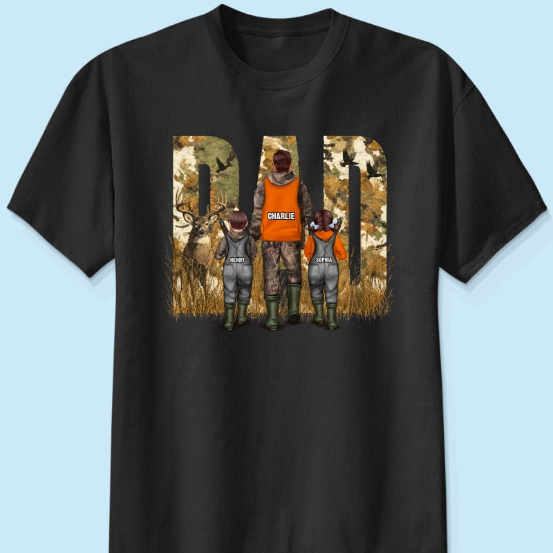 Hunting Dad & Children - Personalized Shirt - Outdoor Father's Day Gift for Dad, Husband