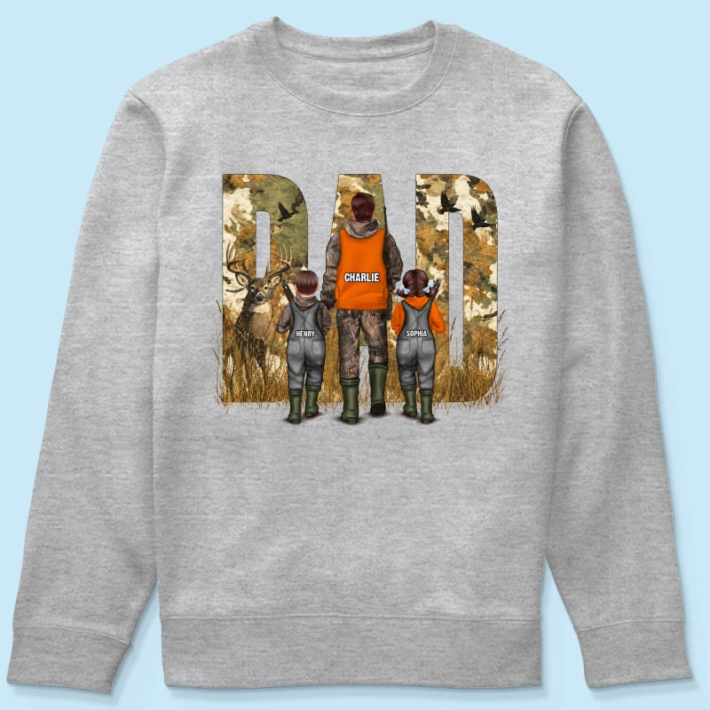 Hunting Dad & Children - Personalized Shirt - Outdoor Father's Day Gift for Dad, Husband