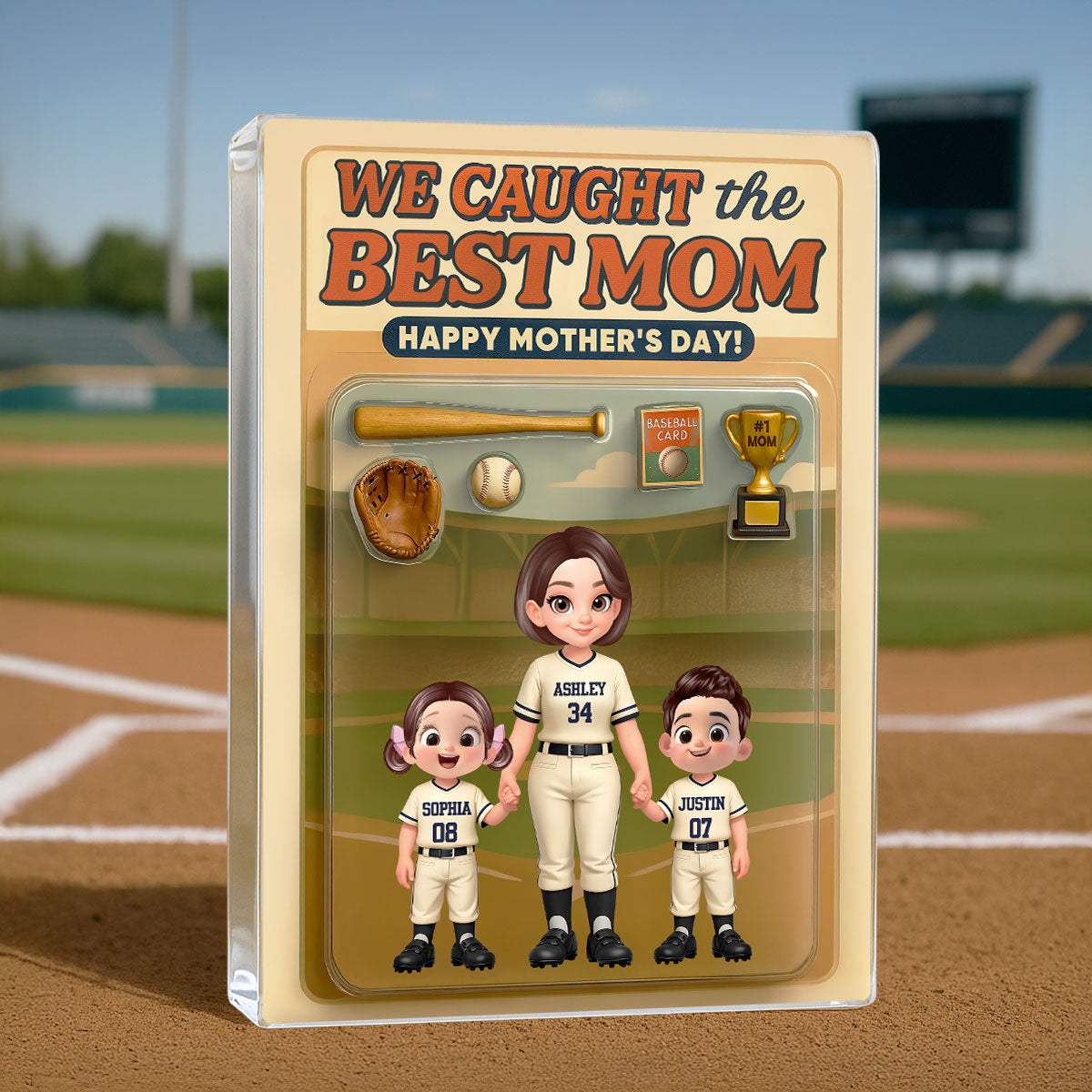 I Caught the Best Mom Baseball Mom Custom Action Figure - Personalized Acrylic Block Plaque - Heartfelt Gift for Mom, Wife