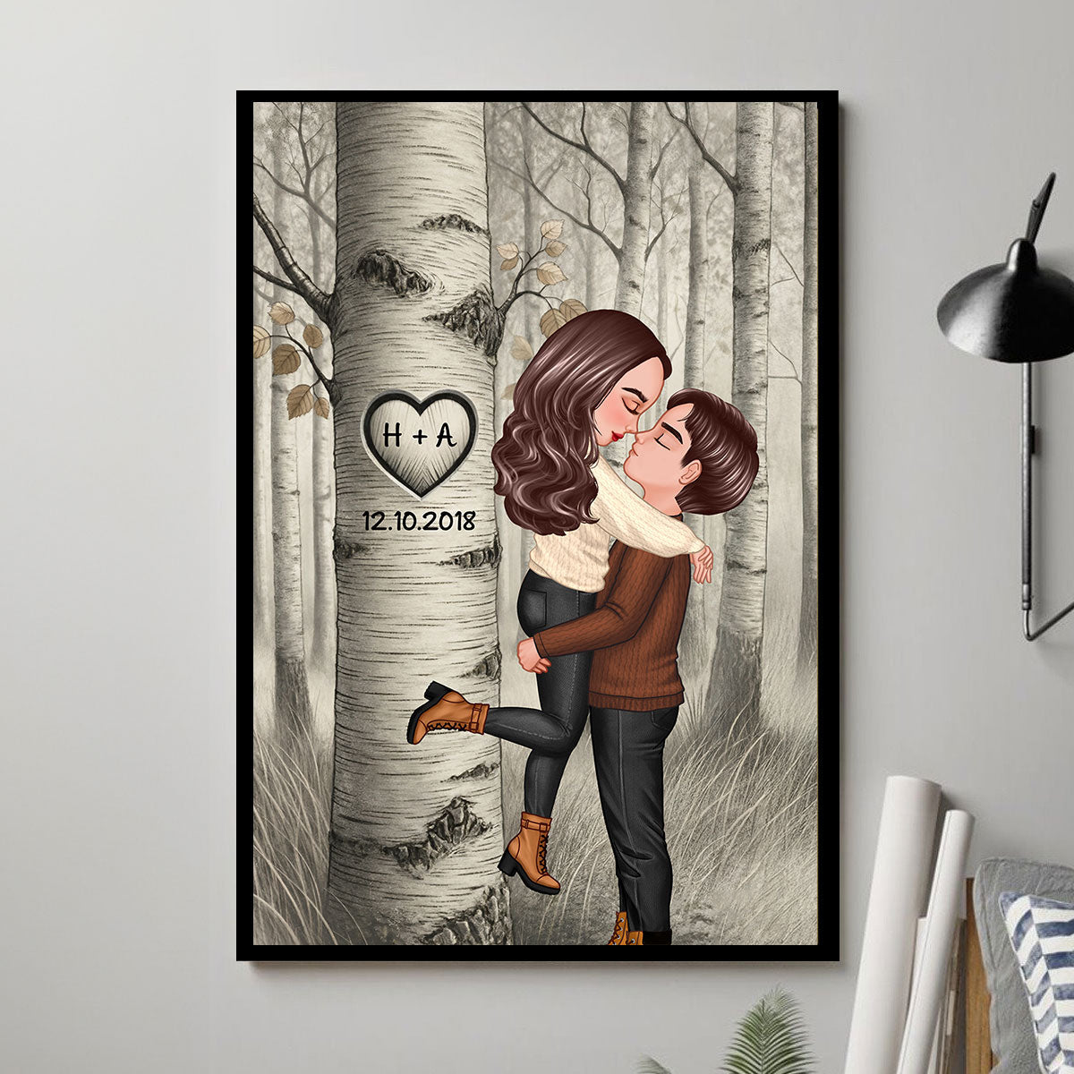 Carved in My Heart Custom Couple Art Print - Personalized Poster - Sentimental Valentine's Day Gift for him, for her