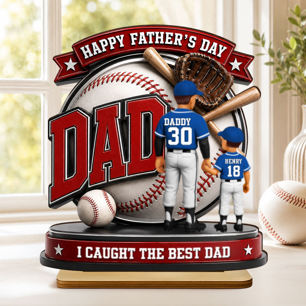Baseball Dad Home Run Hero - Personalized 2-Layered Wooden Plaque -  Gift For Dad, Husband