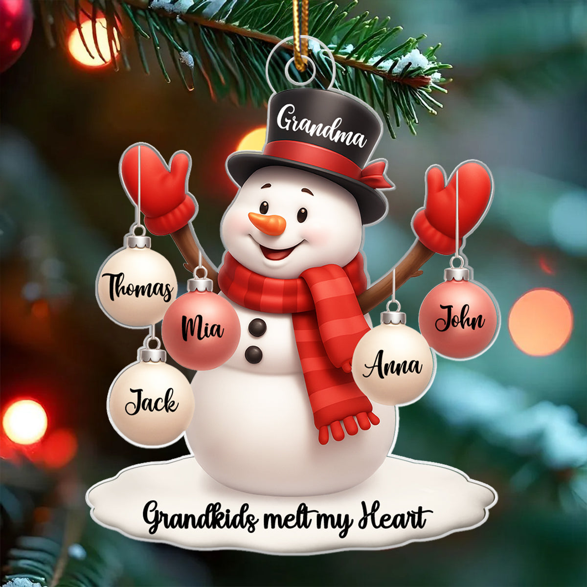 Snowman Grandma Grandkids Ball Ornaments - Personalized Acrylic Ornament - Christmas Gift for Family