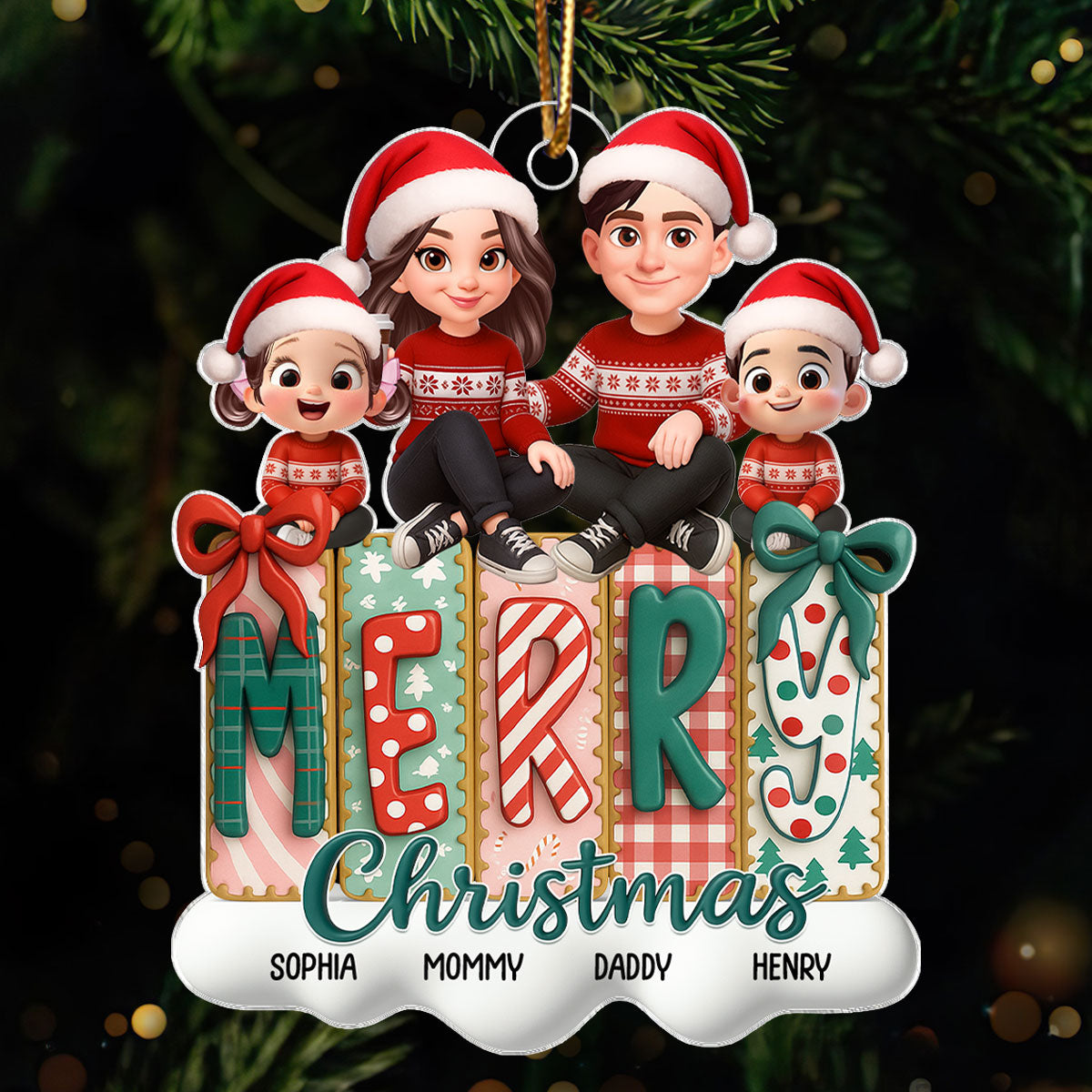 Merry Christmas Family - Personalized Acrylic Ornament - Christmas Gift For Family, for Wife, Husband