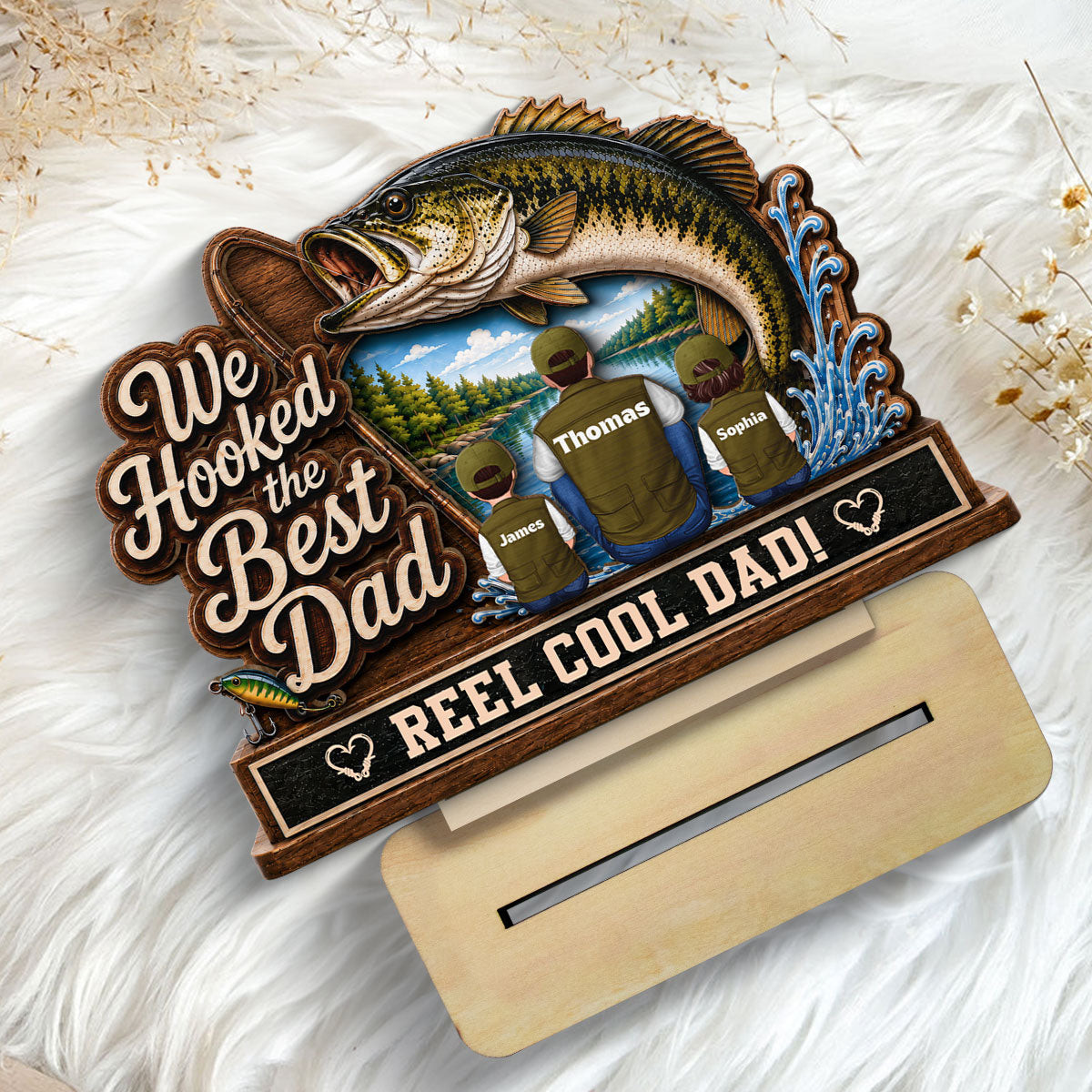 We Hooked The Best Dad Grandpa Back View 2D Flat - Personalized 2-Layered Wooden Plaque -  Gift For Fishing Lovers