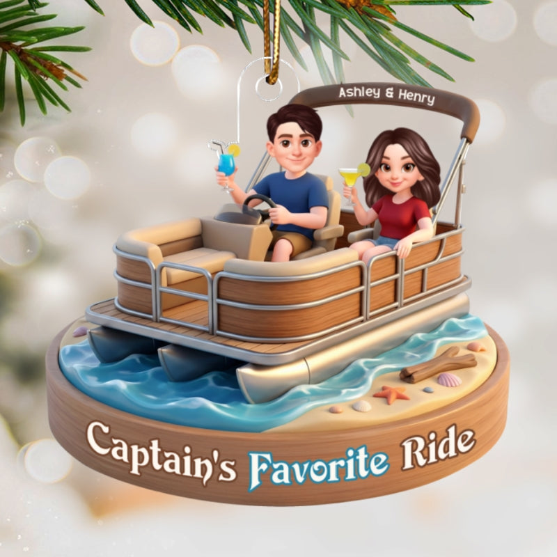Husband and Wife Pontoon Captain's Favorite Ride - Personalized Acrylic Car Hanger - Gift for him, Gift for her