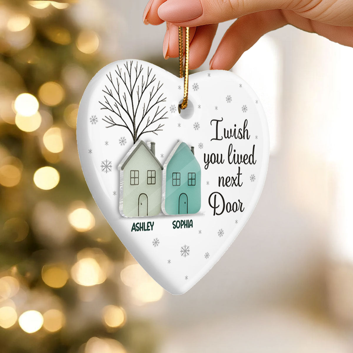 3D Sea Glass Effect Christmas Long Distance Besties I Wish You Lived Next Door - Personalized Ceramic Ornament With Acrylic Pieces