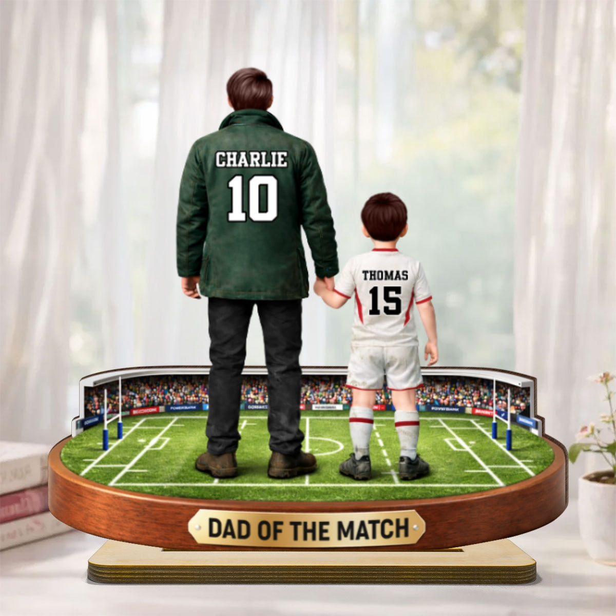 Dad Of The Match Rugby - Personalised 2-Layered Wooden Plaque - Gift For Rugby Dad