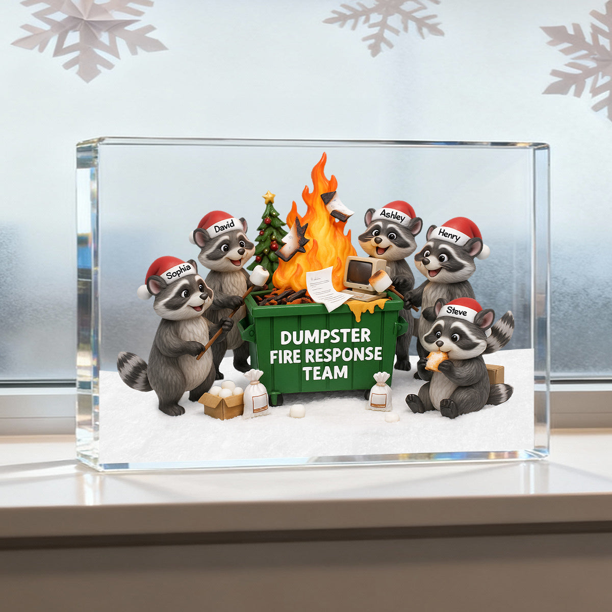 Funny Raccoon Dumpster on Fire Response Team - Personalized Acrylic Block Plaque - Funny Holiday Gift for Coworkers