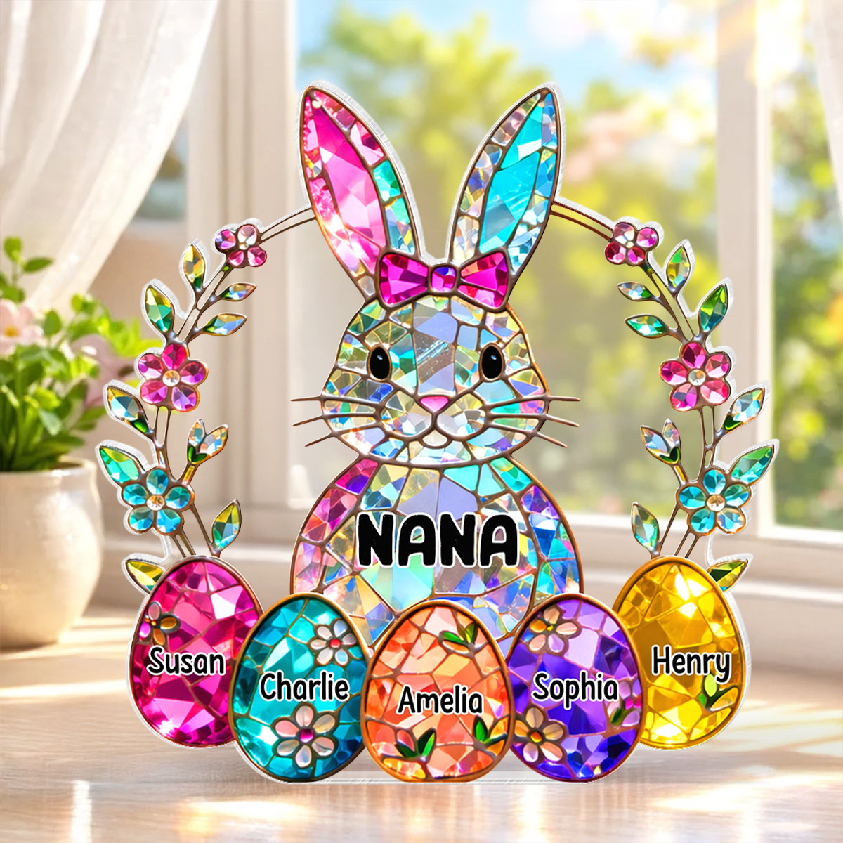 Bunny Grandma Easter Gift - Personalized Acrylic Block Plaque - Easter Decor for Grandma