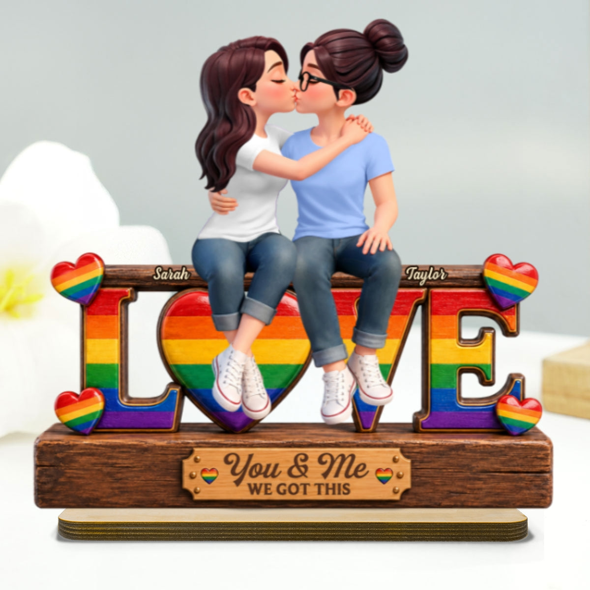 LGBT+ Couple Forever Love - Personalized 2-Layered Wooden Plaque - Gift For Couple, Happy Pride Month