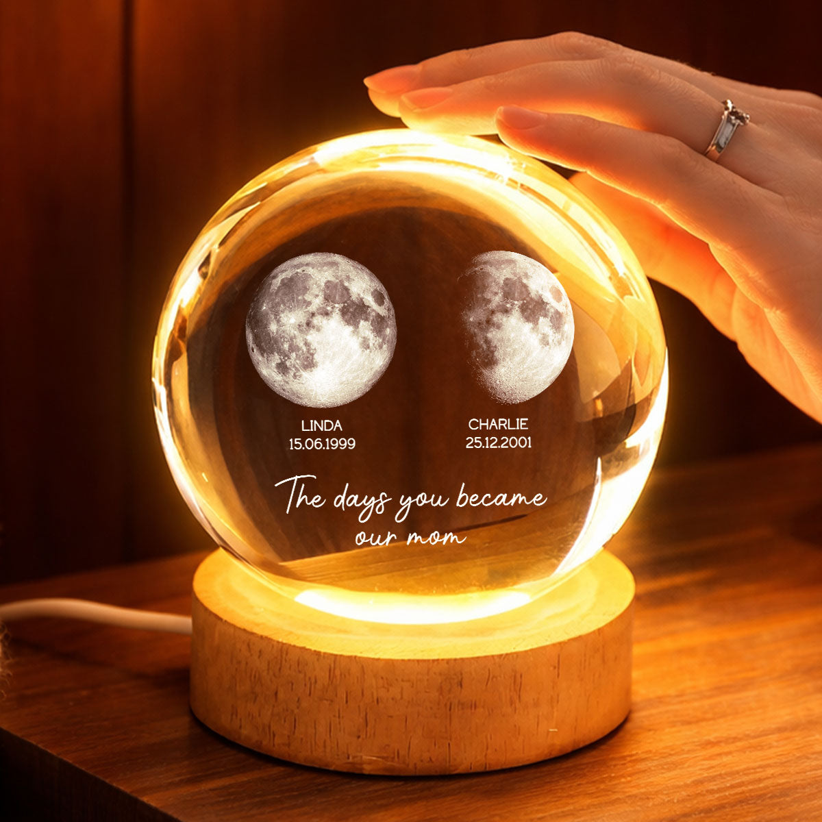 The Day You Became My Mom - Personalized Crystal Ball Night Light - Heartfelt Anniversary Gift for her, for him