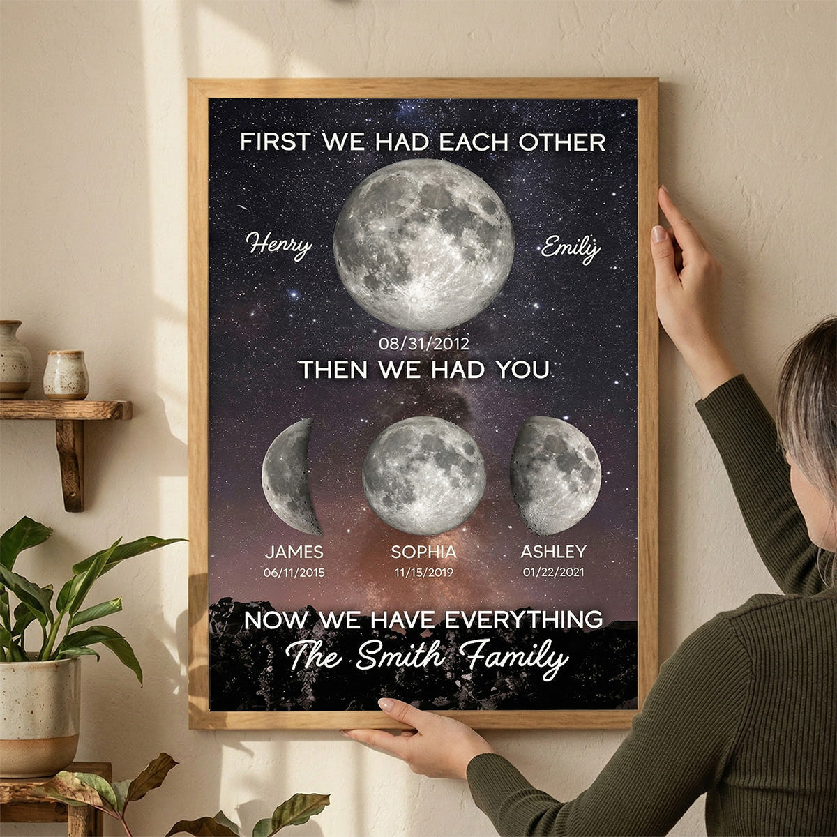 Family Forever Love We Have Everything Custom Birth Moon Phase - Personalized Poster - Gift For Mom, Dad