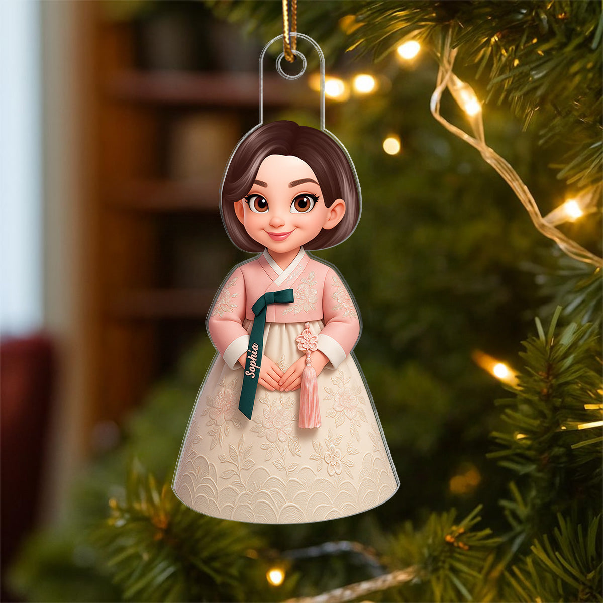3D Effect Man Woman Korean Hanbok - Personalized Acrylic Ornament - Gift For Korean, Korean Lovers