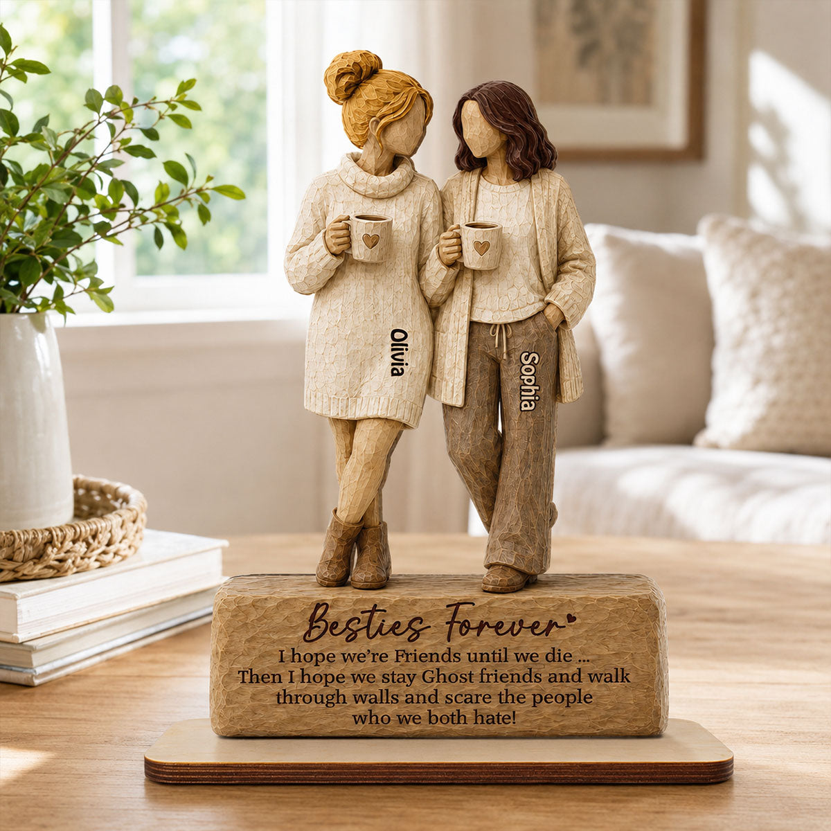 Besties Forever Coffee Date Girls 2D Flat - Personalized 2-Layered Wooden Plaque - Friendship Keepsake