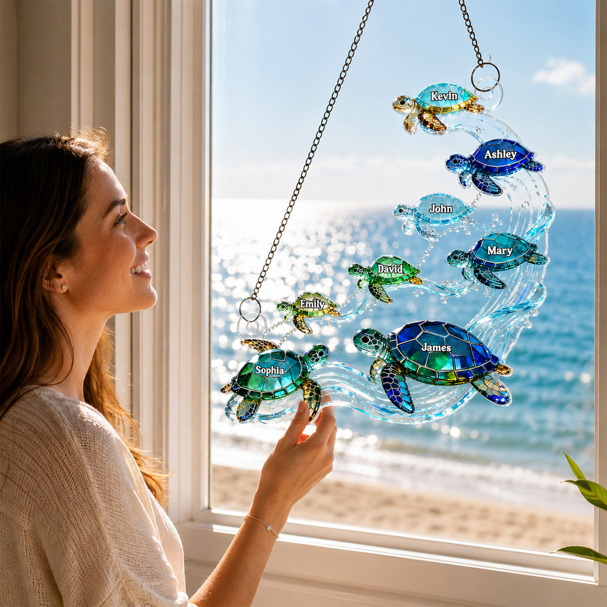 Sea Turtle Family - Personalized Suncatcher - Summer Decoration
