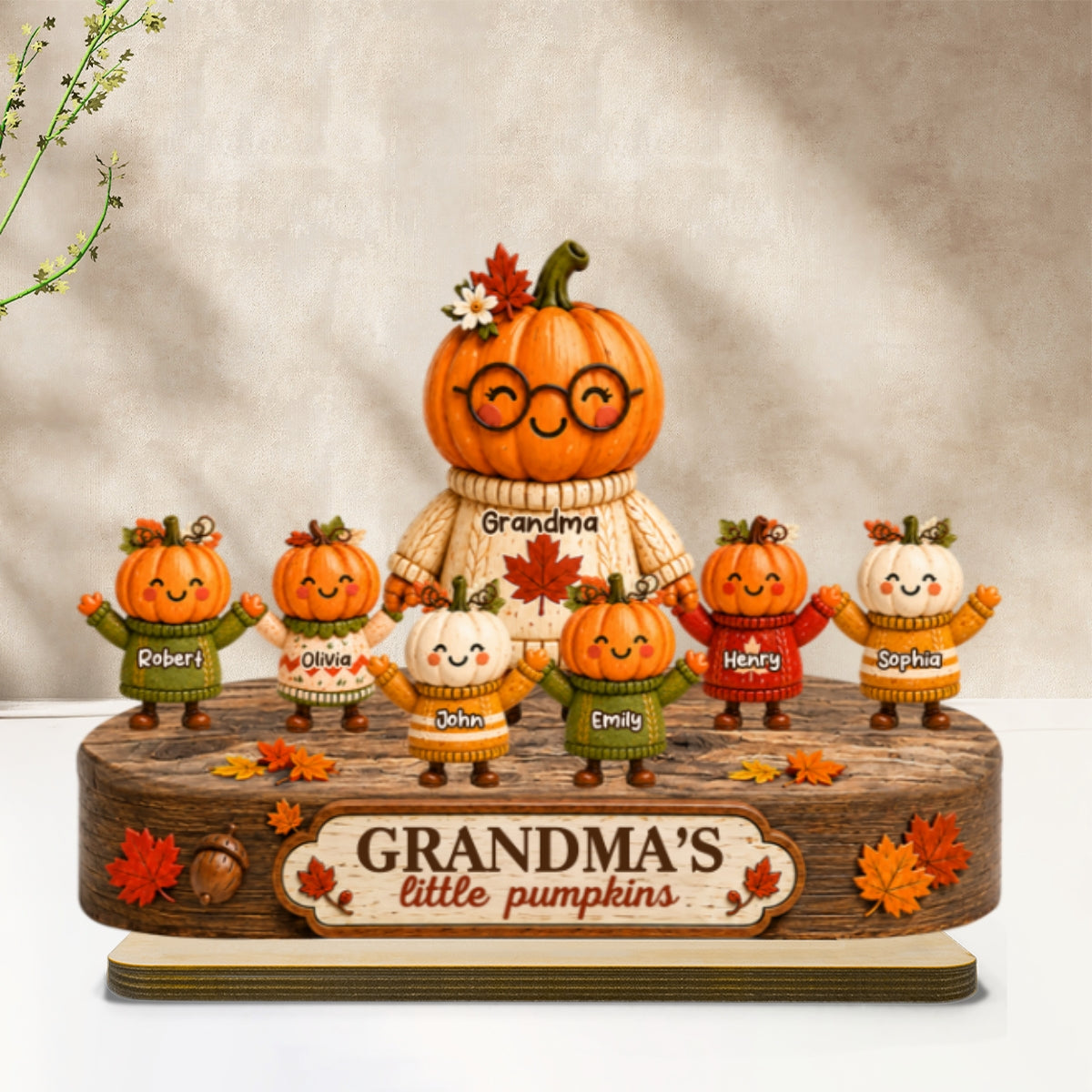 Funny Fall Season Grandma's Little Pumpkins - Personalized 2-Layered Wooden Plaque - Fall Decor For Grandma