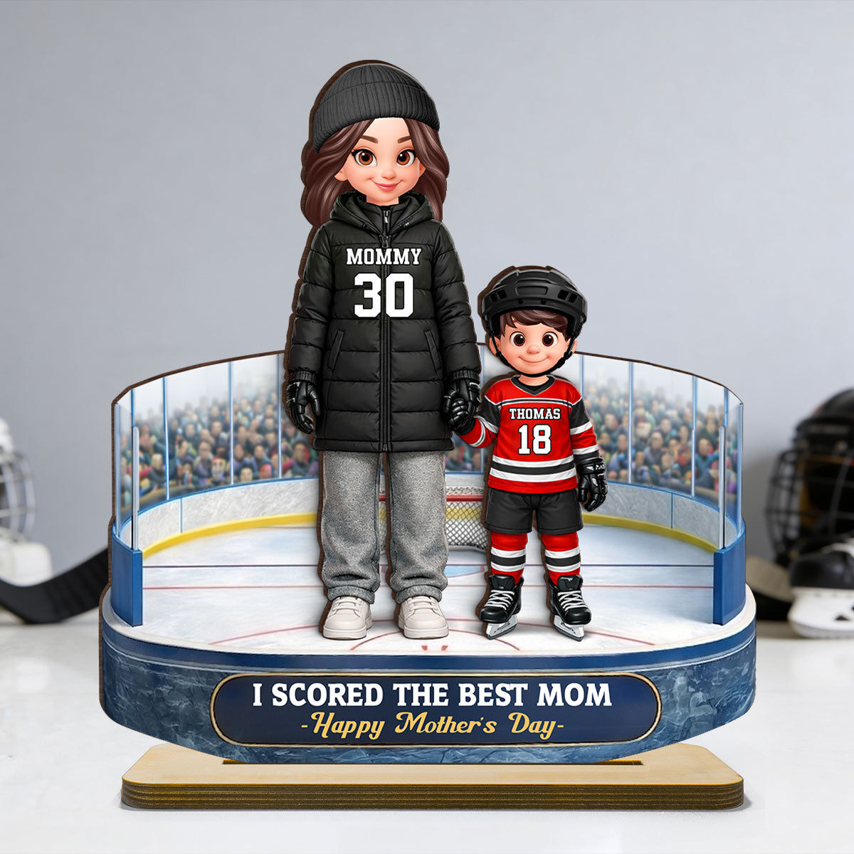 Best Hockey Mom And Kids On The Ice - Personalized 2-Layered Wooden Plaque - Mother's Day Gift For Hockey Mom, Gift For Wife