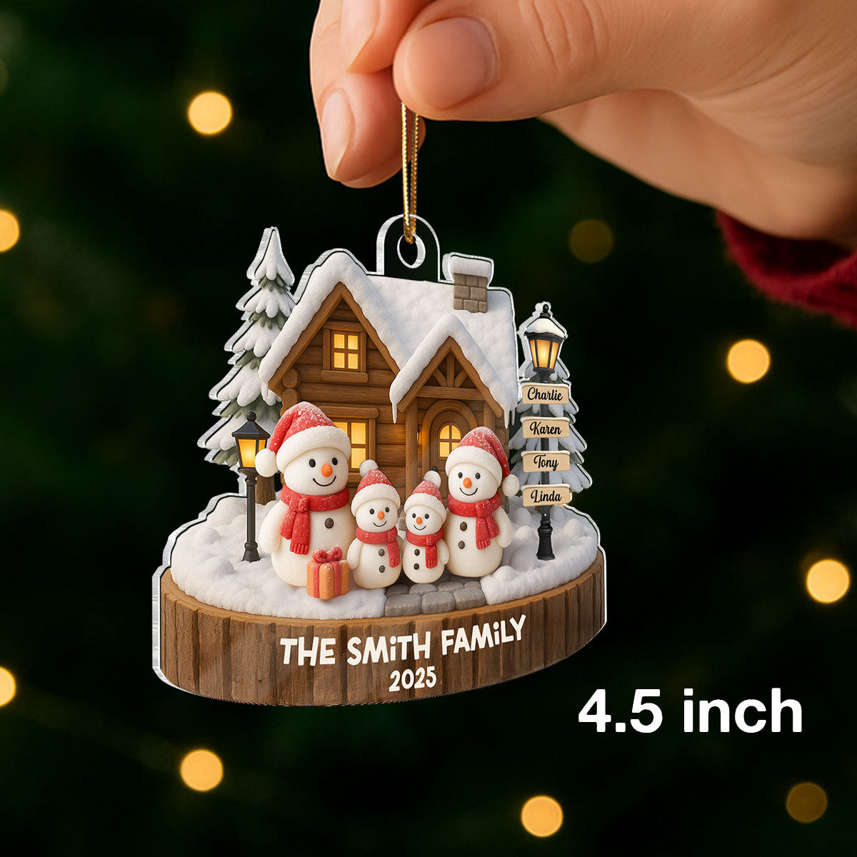 Snowman Family Sign Post Custom Name - Personalized Acrylic Ornament - Christmas Gift for Family