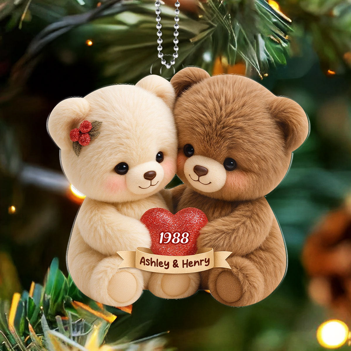 Loving Bear Couple - Personalized Acrylic Car Hanger - Sentimental Gift for him, for her
