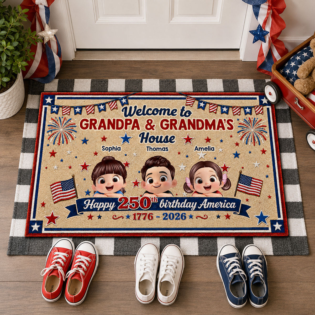 Welcome To Grandma Grandpa America 250th Anniversary - Personalized Doormat - Gift For Grandparents
