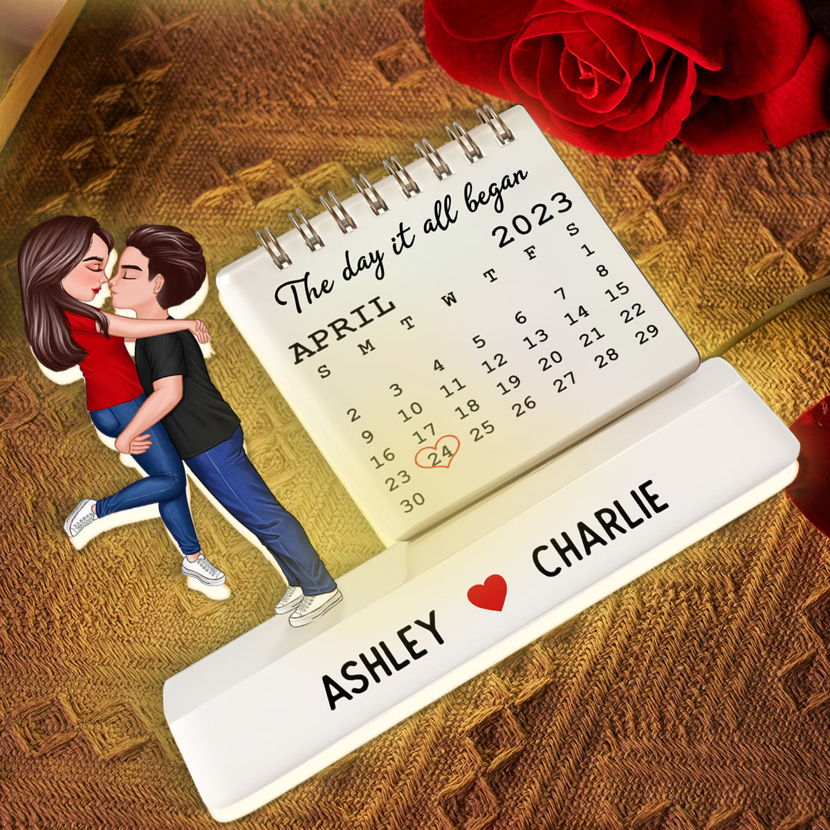 Couple Hugging Kissing The Day Our Story Began Couple Anniversary Calendar 2D Flat - Personalized Light Box