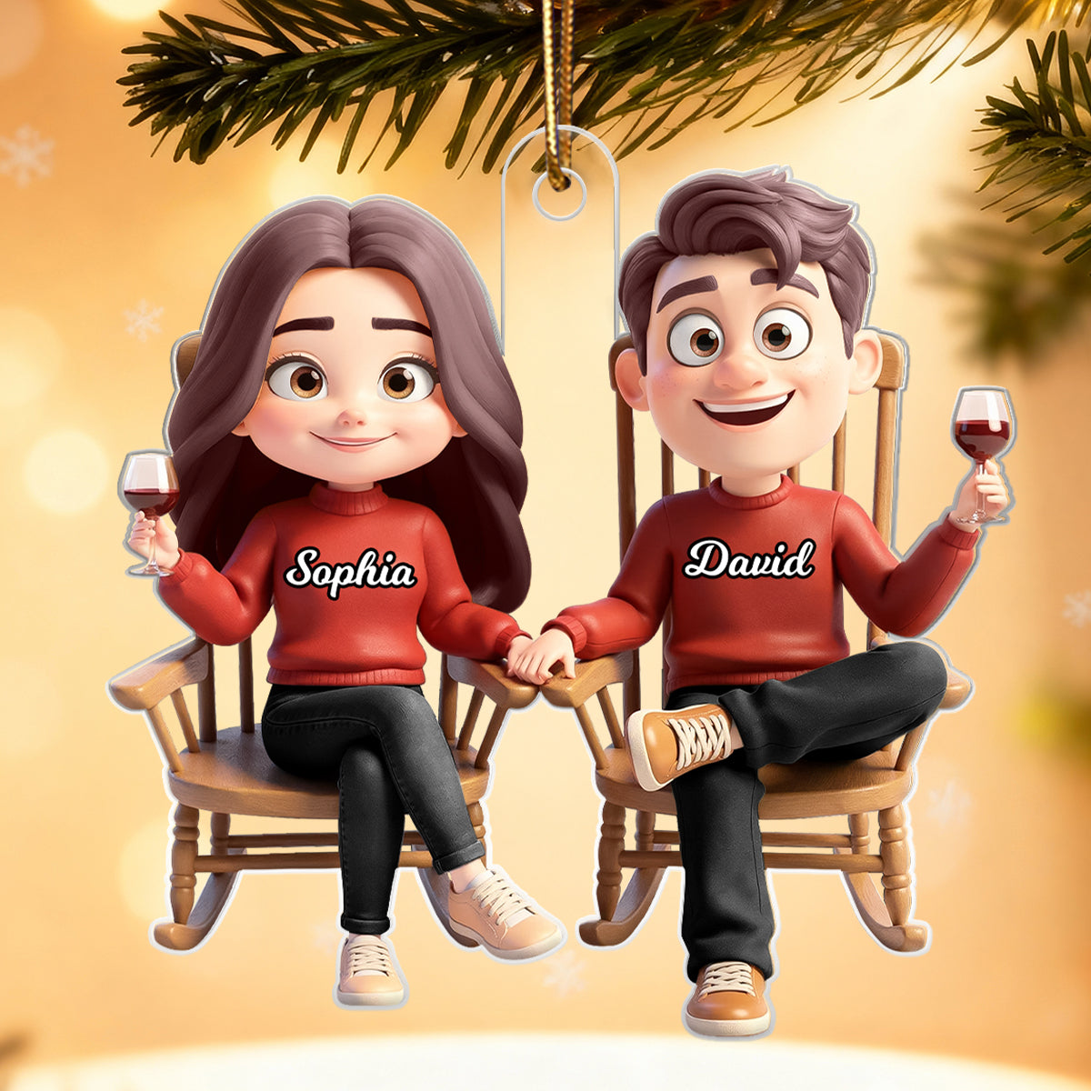 His and Hers Couple Sitting on Rocking Chair - Personalized Acrylic Ornament - Christmas Gift for him, Gift for her