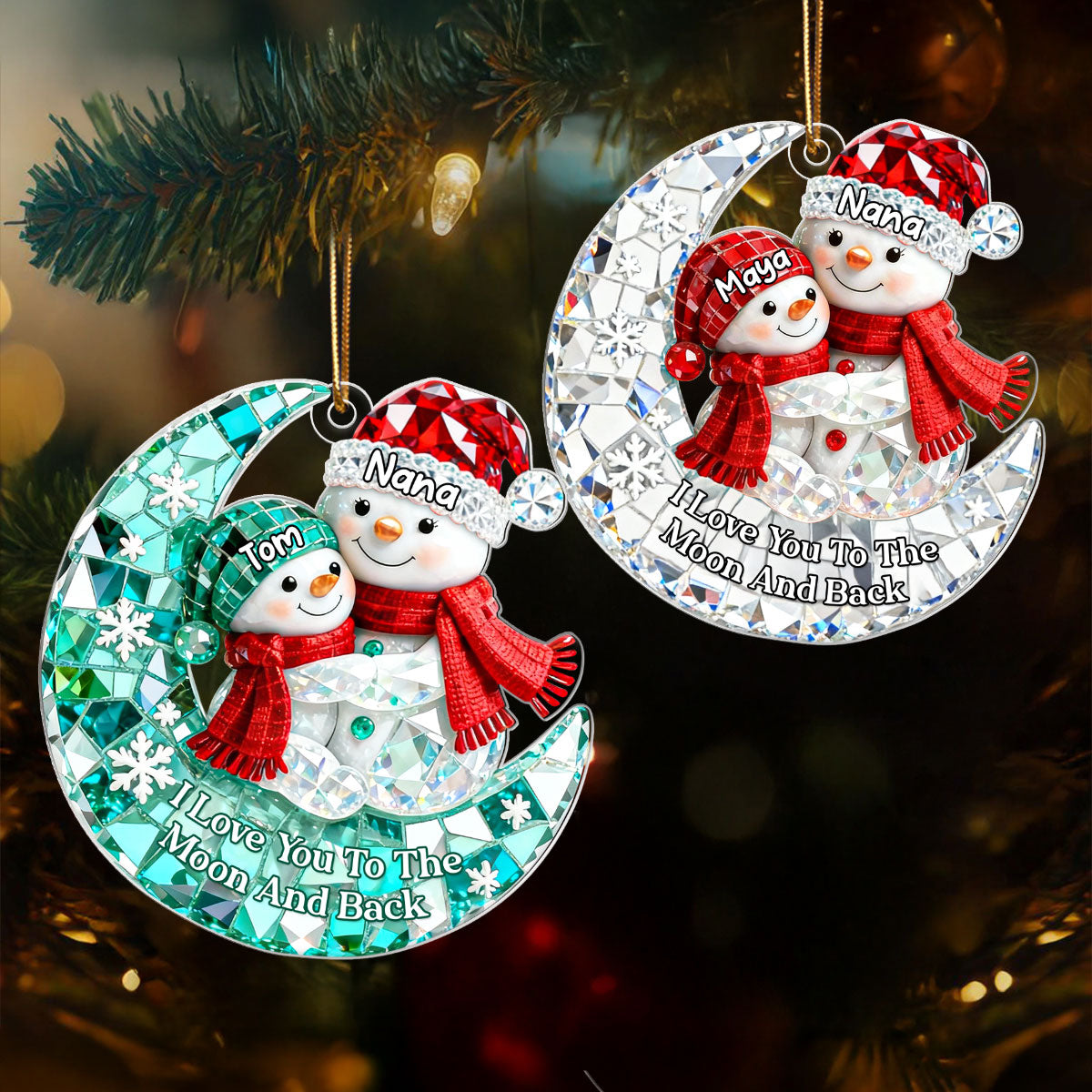 Snowman Grandma Grandkid 3D Crystal Effect  - Personalized Acrylic Ornament - Christmas Gift for Grandma, Grandkids