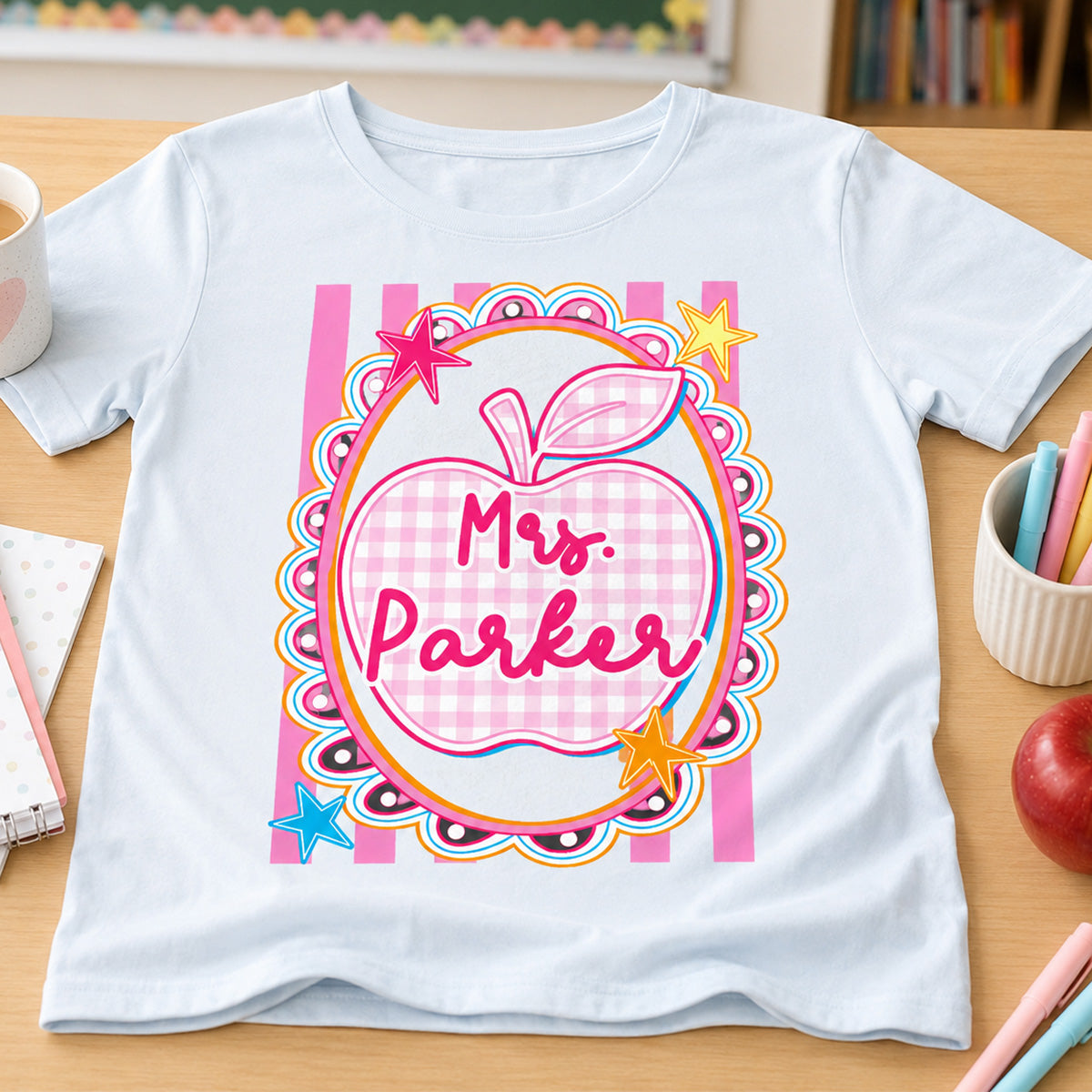 Preppy Apple Teacher Custom Name - Personalized Shirt - Back To School Gift for Teachers
